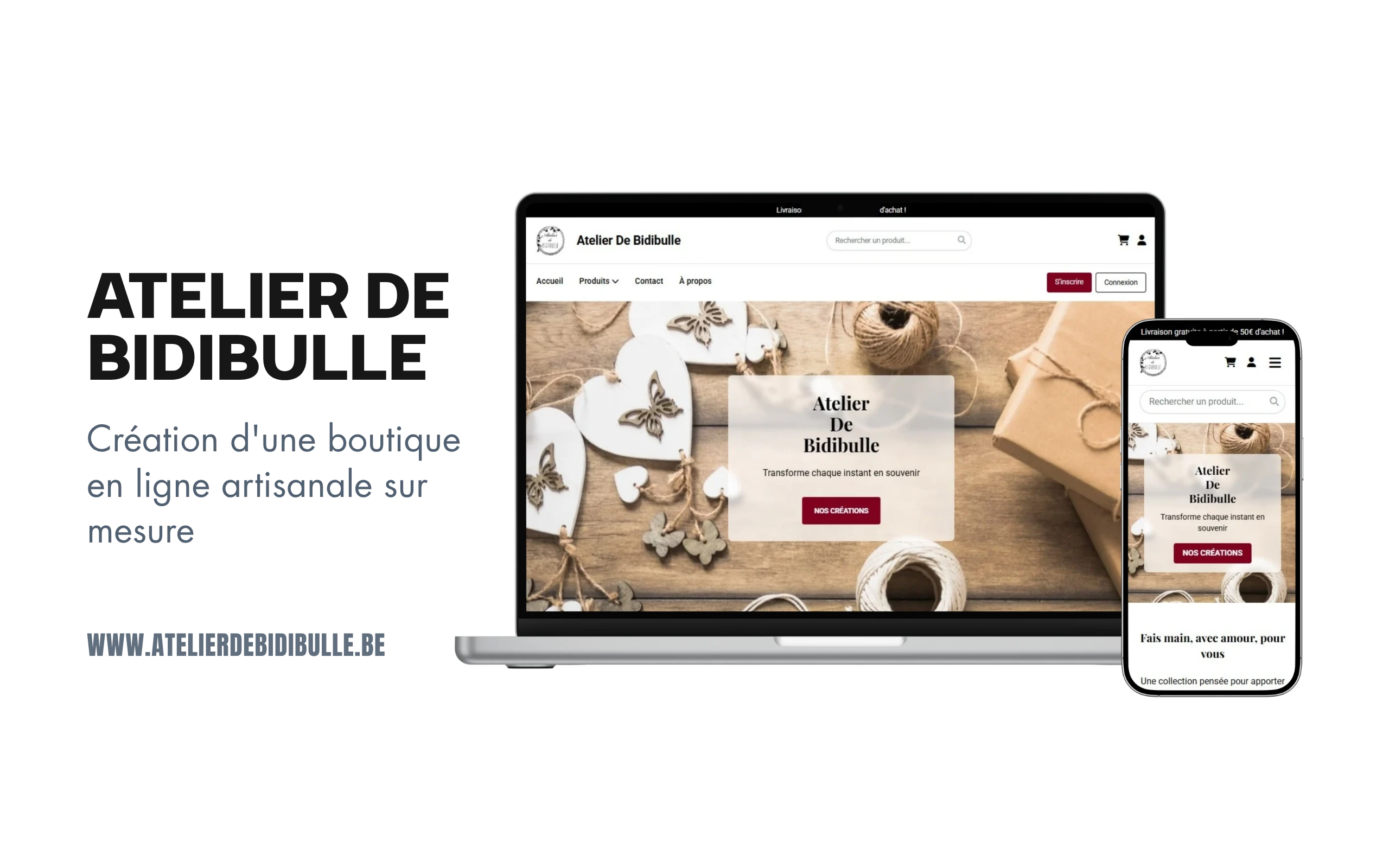 Présentation du projet Atelier de Bidibulle sur ordinateur et smartphone