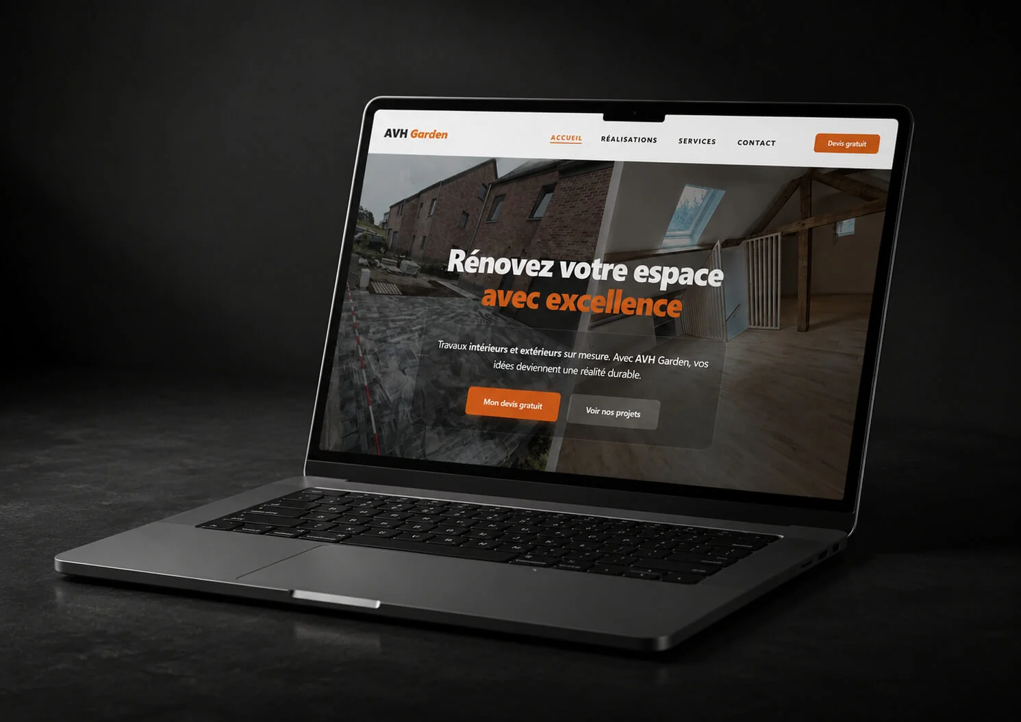 Site vitrine d’AVH Garden présenté sur un ordinateur portable