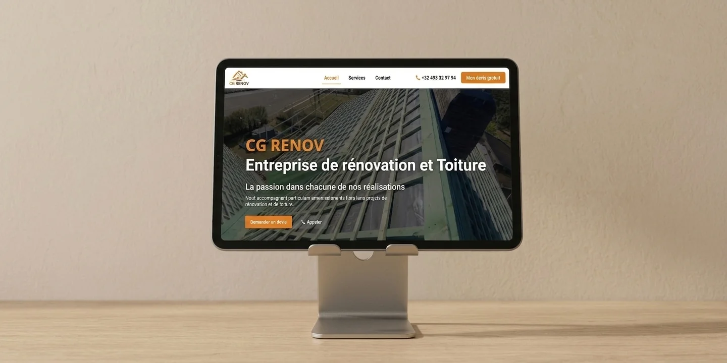 Site vitrine de CG Renov présenté sur une tablette