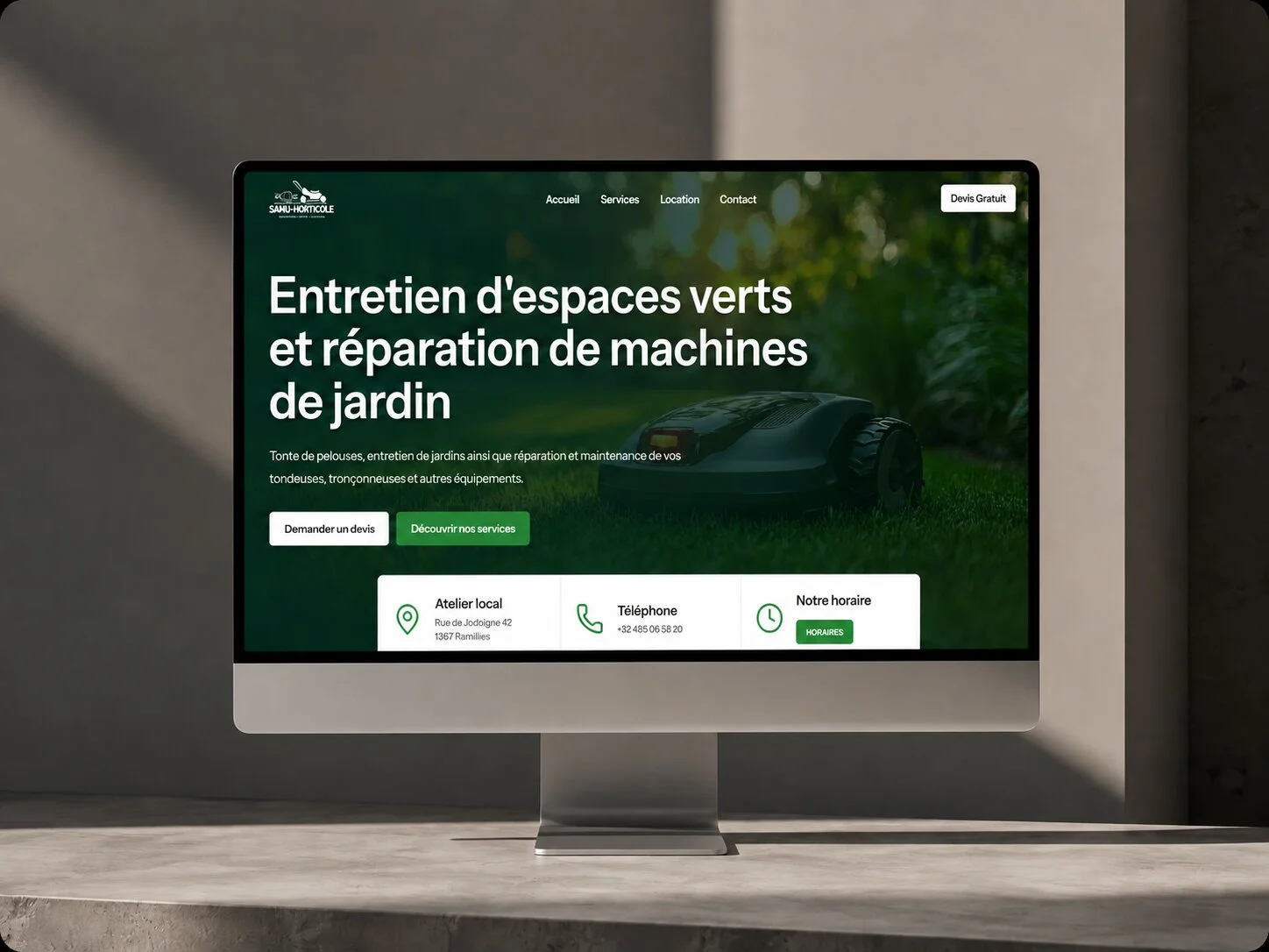 Site web Samu Horticole présenté sur un ordinateur portable